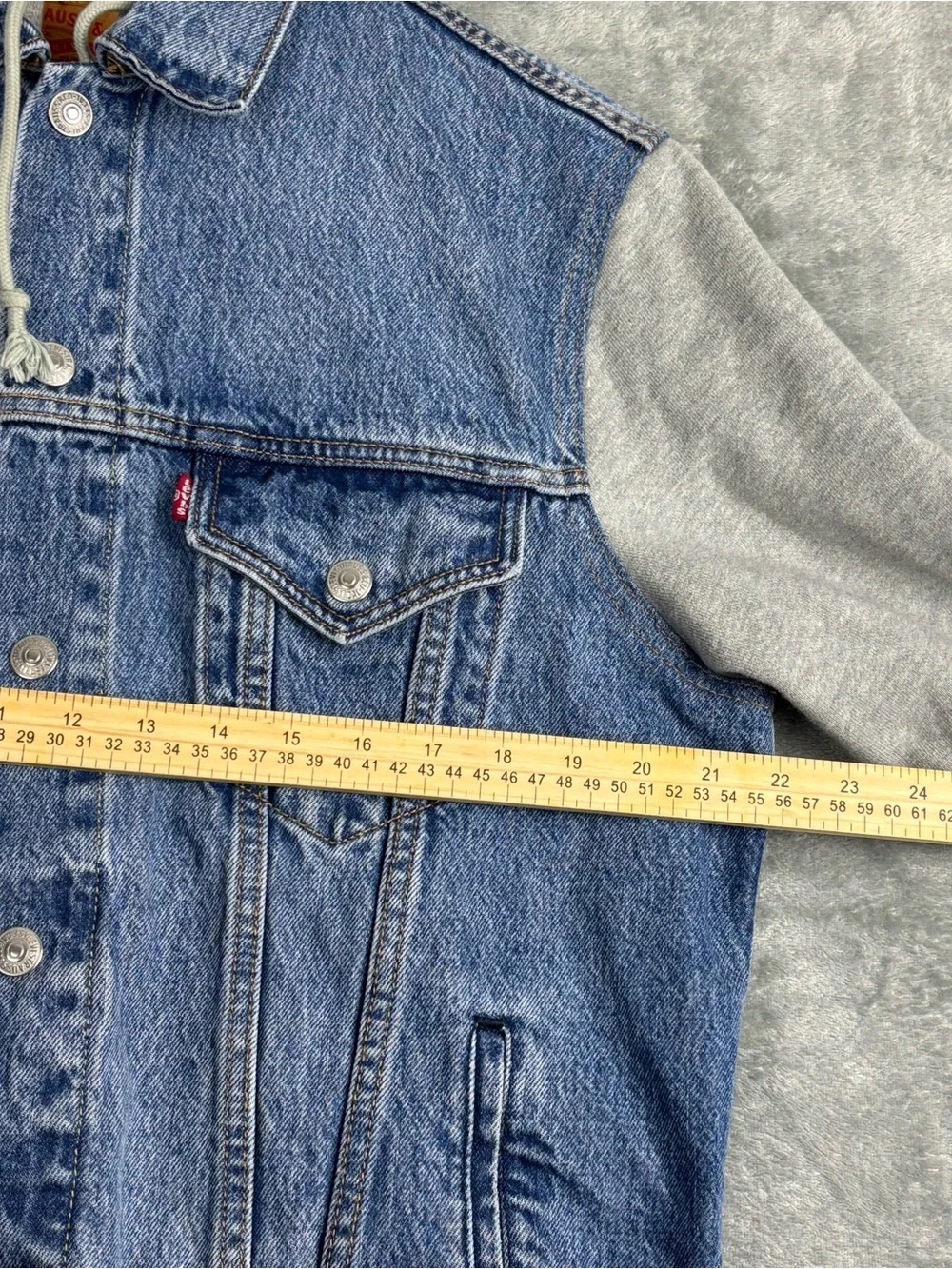 Levi’s Jacket Mens Medium Blue Hybrid Hoodie Trucker Jean Denim Gray Fleece